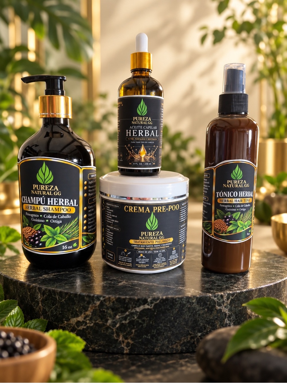 Herbal Hair Care Set — Black & Gold